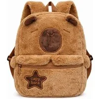 soma Schulrucksack Plüsch Kinder Rucksack Capybara braun mit Frontfach Reißverschluss (Set, 1-tlg., Geschenk-Set), Flauschiger Kinder Rucksack mit Capybara Motiv und zwei Fächern