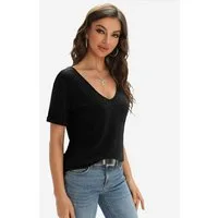 Imily Bela T-Shirt Damen Modische Kurzarmtops mit tiefem V-Ausschnitt (Packung, 1-tlg., 1per-Pack) einfarbig