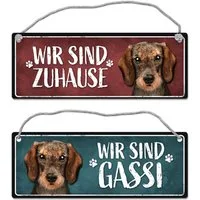 speecheese Metallschild Wir sind Gassi/Zuhause Dackel Wendeschild mit Kordel Schild Türschild