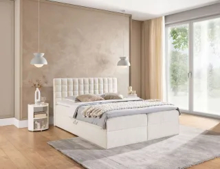Boxspringbett Schlafzimmerbett TORIBO PREMIUM 200x200cm Stoff Coral Creme