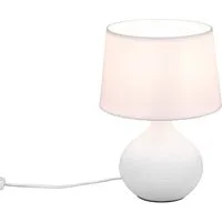 Reality Leuchten LED Nachttischlampe, Dimmfunktion, LED wechselbar, Warmweiß, Designklassiker Tischlampe mit Keramik-Fuß, Stoffschirm & Leuchtmittel