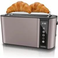Arendo Toaster Wärmeisoliertes Doppelwandgehäuse, Display mit Restzeitanzeige, 2 lange Schlitze, für 4 Scheiben, 1500 W, Touchpanel, Brötchenaufsatz, 7 Bräunungsgrade, Brotscheibenzentrierung
