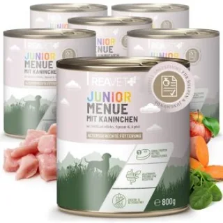 REAVET Hundenassfutter – Junior Menue mit Kaninchen 6x800 g