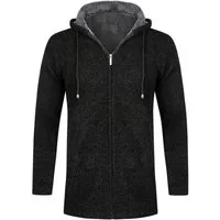 Allthemen Cardigan Herren Strickjacke mit Kapuze Lang Gefüttert Grobstrick Cardigan