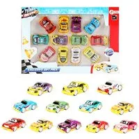 Toi-Toys Spielzeug-Auto Mini RENNAUTO Turbo Racers 12er-Set Rallye Spielzeugautos Rückzug 54, (12-tlg), Rennwagen Auto mit Rückzugmotor