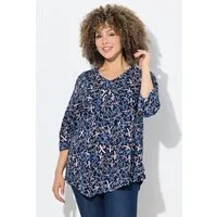 Ulla Popken T-Shirt Shirt Zierfalten A-Linie V-Ausschnitt 3/4-Arm