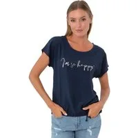 Estefania for woman Blusenshirt 194-1344, " I´m so happy " mit Metallic Print Zugband am Saum