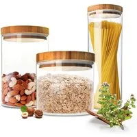 Sendez Vorratsdose 3 Vorratsdosen mit Deckel Vorratsbehälter Vorratsgläser 2,1+1,2+0,6 L, Glas, (3-tlg., 3 Vorratsdosen), mit Holzdeckel