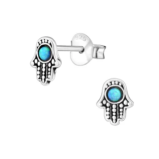 Opal Hamsa Hand Ohrringe aus 925 Silber
