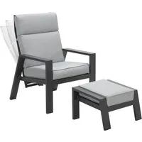 Garden Impressions Gartenstuhl Relaxsessel Max Relaxliege Loungesessel Loungestuhl mit Hocker (Spar-Set), verstellbare Rückenlehne / wetterfest / 120 kg Tragkraft