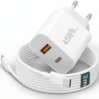 GreenHec 45w Schnellladegerät USB C Charger für Samsung S25 S24 S23 iPhone Schnelllade-Gerät (Spar-Set, 45w USB-C + USB-A Dual Charger + 2m Kabel, Netzteil Stecker Adapter Tablet Handy Google Dual Doppel Ladegerät)