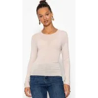 SASSYCLASSY Langarmshirt Langarmshirt mit Kaschmiranteil für Damen Gestreiftes Top in leicht transparenter Optik mit Rundhalsausschnitt