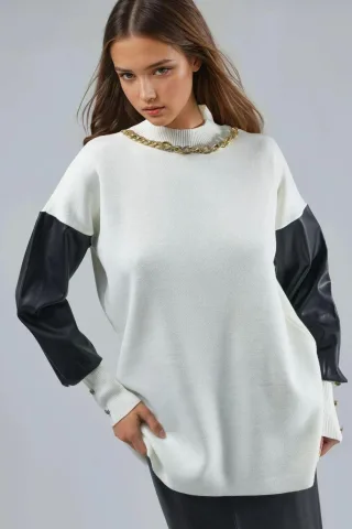 Faux-Leder-Detailsweater