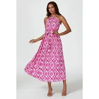 FS Collection Maxikleid Damen Maxikleid Sommerkleid Trägerkleid Ärmellos (XS (EU:36 / UK:8) · S (EU:38 / UK:10) · M (EU:40 / UK:12) · L (EU:42 / UK:14) · XL (EU:44 / UK:16), 5 Farben : Weiß-Pink, Pink, Grün, Marineblau, Offwhite-Grün) Bindegürtel, fl