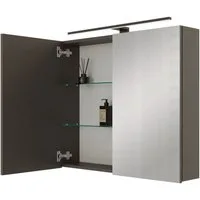 Planetmöbel Spiegelschrank ARIA Badschrank mit Spiegel hängend 80 cm (Spiegelschrank Bad 80 cm mit Beleuchtung und Steckdose, Badspiegelschrank 2-türig) Steckdose für Elektrogeräte