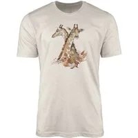 Sinus Art T-Shirt Herren Shirt 100% gekämmte Bio-Baumwolle T-Shirt Aquarell Giraffen Motiv Nachhaltig Ökomode aus ern (1-tlg)