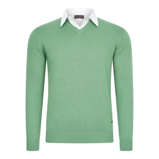 Cappuccino Italia Mock-Pullover für Herren. Der Pullover besteht aus 50% Baumwolle und 50% Polyester und hat eine normale Passform. Der Pullover hat einen Hemdkragen, der an den Pullover angenäht ist. Marke: Cappuccino ItaliaModellname: Mock Pullover