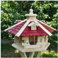 Holzdekoladen Vogelhaus Vogelhaus aus Holz wählbar mit Ständer – 6-seitig, mit Futterdosierer