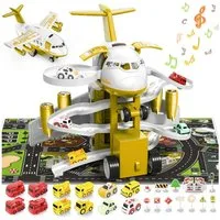Vivitar Spielzeug-Flugzeug mit 12 Stadtautos & Rennstrecke Rennbahn Auto Spielzeug für Kinder, (Das beste Geschenk für Kinder ab 3 Jahren, Fahrzeug- und Flugzeugspielzeugset, komfortable & einzigartige Aktivität Spielmatte genug für 2-4 Spieler)
