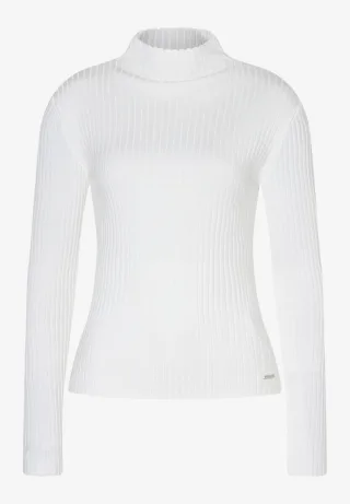 MORE & MORE - Figurbetonter Rollkragenpullover mit Rippstruktur weiß - Gr. - 38