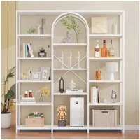 Flieks Bücherregal Standregal mit 5 Ebenen/14 Fächer, B160xT30xH180 cm 1-tlg., Lagerregal Bücherschrank Hochschrank Weiß, Stahlrahmen & MDF