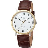 Regent Quarzuhr F1424, Armbanduhr, Herrenuhr, Lederarmband, analog, Tag