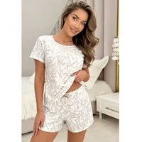 Donna Shorty Damen Pyjama Baumwolle kurz (2 tlg) Sommer Schlafanzug Damen kurz & atmungsaktiv, Herzmuster Allover
