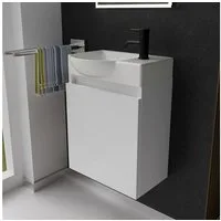 Alpenberger Badmöbel-Set Gäste WC Waschbecken mit Unterschrank - Hängeschrank Vormontiert, (2 teilig WC Schrank Schmal - Waschtischschrank, Waschtisch Komplettset - Badmöbel Gäste WC), Mini Waschbecken Gäste WC - Unterschrank Bad Weiß