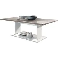 Vladon Couchtisch Mono (Wohnzimmertisch, mit Ablageboden), Weiß matt/Sandgrau Hochglanz (120 x 40 x 70)