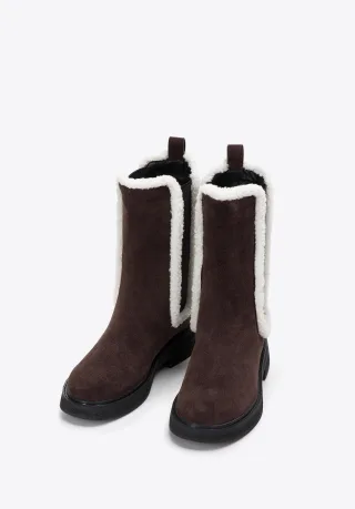 Wittchen Damen-Chelsea-Boots aus Wildleder mit Kunstfellbesatz, Dunkelbraun