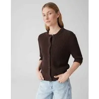 OPUS Cardigan Cardigan aus BCI Cotton mit Rippstruktur Knopfleiste mit Hornoptik-Knöpfen, schmale Passform