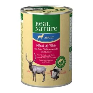 REAL NATURE Nassfutter Hund, Adult, Hirsch und Huhn 12x400 g