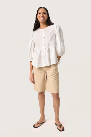 Kurzarm-Bluse Lockere Passform Broken White offwhite