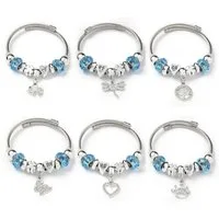 Eyecatcher Armkette Charm-Armband mit blauen Kunststoffperlen & 10 Symbolanhängern – Edels (kein Set, kein Set)