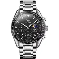 OLEVS Quarzuhr Herren Olevs-Armbanduhr – Chronograph, Edelstahl, Schwarze Zifferblatt