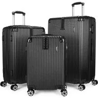 BRUBAKER Kofferset London - Reisekoffer Set inklusive Handgepäck - Hartschalen Koffer, 4 Rollen, (ABS Trolleys (M, L, XL), 3 tlg., Boardcase), mit Zahlenschloss, 4 Rollen und Komfort Tragegriffen