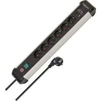 Premium-Alu-Line Steckdosenleiste 6-fach, 2x USB schwarz/aluminium, 3 Meter Kabel, USB-A, USB-C, mit Sicherheitsschalter