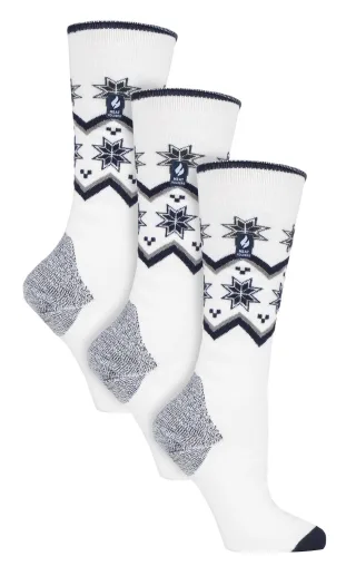 3 Paar Multipack Ultra Lite Damen Skisocken | Wärmehalter | Damen Funky Patterned Striped Knee High Socks - Creme Fairisle