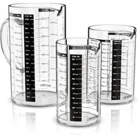 Arendo Messbecher 350ml, 500 ml & 1000 ml Glas Messkrug Set, ineinander stapelbar, Glas, (Set, 3-St., 3x Borosilikat Rührbecher: 0,35 L / 0,5 L / 1 L), Küchenbehälter 8teilige Skalierung für Mehl Zucker Gewürze Süßigkeiten