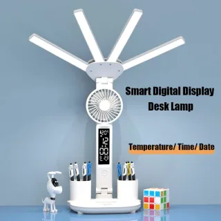 Multifunctional Desk Clock 4 Heads LED Eye Protection Desk Lamp with Intelligent Display Touch Control 80LEDs 3 Light Mo