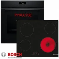 BOSCH Backofen-Set Pyrolyse Herdset Autark Backofen Selbstreinigung +Glaskeramik Kochfeld, Pyrolyse-Selbstreinigung, Pyrolyse + Hydrolyse