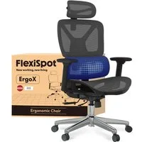 FLEXISPOT Bürostuhl ErgoX, Schreibtischstuhl Premium Ergonomischer (Rückenlehne verstellbar 90°-135°, 3D-Armlehnen, 3D-Kopfstütze, 5D-verstellbare Rückenlehne), Chef-Mesh-Bürostuhl, Computer-Bürostuhl, 130KG Tragkraft