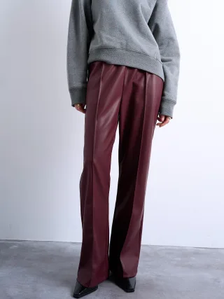 TOPSHOP - TSMILLA PU WIDE LEG JOGGER Burgundy - Gr. - 42