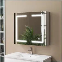 duschspa Spiegelschrank LED Badschrank mit Steckdose drei Lichtfarbe dimmbar Beschlagfrei Touch/Wandschalter, Weiß Matt/Schwarz Hochglanz, 40-120cm