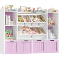 Homfa Kinderregal mit 4 Spielzeugkisten auf Rollen und 6 Boxen, Spielzeugregal mit 7 offenen Fächern Spielzeugtruhe 139.5 x 106 x 30cm