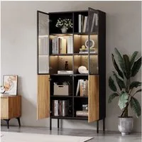 MODFU Vitrine LED-Vitrine, Pop-Up-Glastüren (Hochschrank, Standvitrine, Highboard, 1-St., 5-stöckige) mit LED-Leuchten