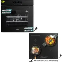 KB Elements Induktions Herd-Set KB ELEMENTS Herdset Backofen 60cm, Kratzfestes Induktionskochfeld 60cm, mit 2-fach-Teleskopauszug, AQUA CLEAN, Backofen Full Touch mit 15 Funktionen, Kratzfestes Induktionskochfeld