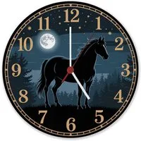 speecheese Wanduhr Pferdeträume Pferd Vollmond im Wald Wanduhr aus Alu für Pferdefans
