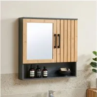 en.casa Spiegelschrank »Svanes« 58 x 56 x 13 cm 2 Türen 1 offenes Fach Dunkelgrau/Natur