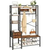 Hoobro Garderobenständer mit Schuhbank, (Schuhregal mit Garderobe, Eingangsmöbel mit Haken und Schubladen aus Vliesstoff), Garderobe mit Sitzbank, für Wohnzimmer, Flur